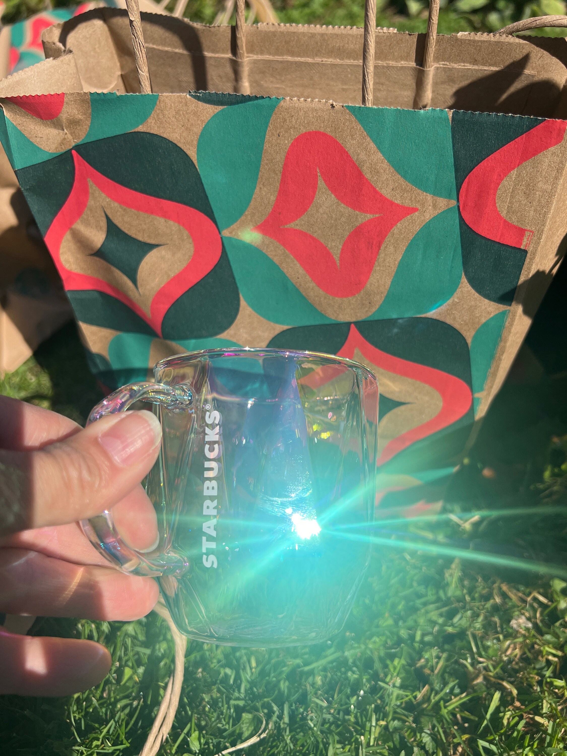 NWT Starbucks 2023 Clear Iridescent Glass Mug Cup SKU 011147087