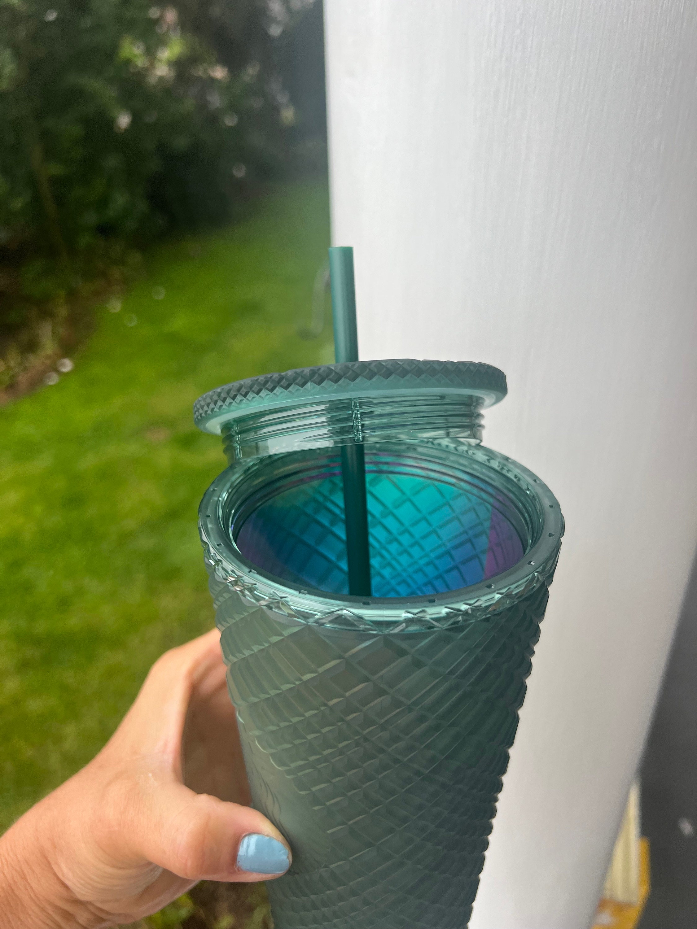 Starbucks Cold Cup Tumbler 24oz Teal Wave Swirl Turquoise Green