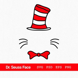 Das Original Dr. Seuss Hut SVG, Dr. Seuss Gesicht SVG, Katze im Hut Svg, gestreifte Hut Svg, Dr Seuss geschnitten Datei, dr seuss cricut Datei