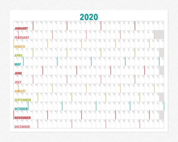 2020 calendar printable 2020 year calendar entire year calendar year planner year calendar one sheet one page calendar one page 2020 printable 1 page 2020 calendar