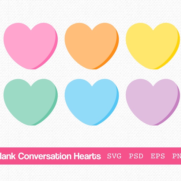 Blank Conversation Hearts SVG, Conversation Hearts PNG, Conversation Hearts Clipart, Valentine's Day Conversation Hearts, Candy hearts