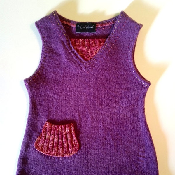 Tunique laine brodée pour bébé fille robe mauve fille tricot recyclé bébé mode écologique bébé tunique faite à la main robe laine bébé