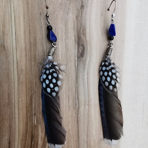 Feather earrings Blue Jay feather earrings Natural feather earrings Hippie earrings Gipsy Ethic gift Christmas gift Chic Healing stone