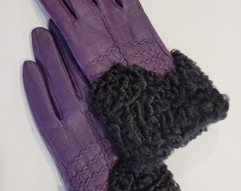 Women's leather gloves real sheep fur gloves women's fur gloves ecological fashion fine leather glove black gloves eco chic fashion