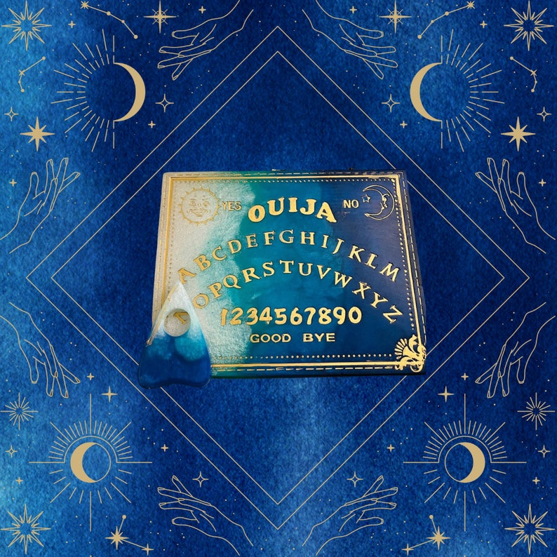 Ocean Blue and Gold Handmade Talking Spirit Board W/ Planchette Ouija ...