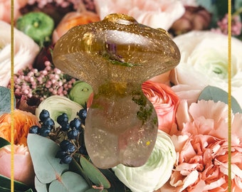Golden Flower Infused Mushroom Goddess Sculpture