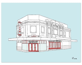 Lámina artística de Luna Leederville / Ilustración Art Déco de arquitectura de Perth