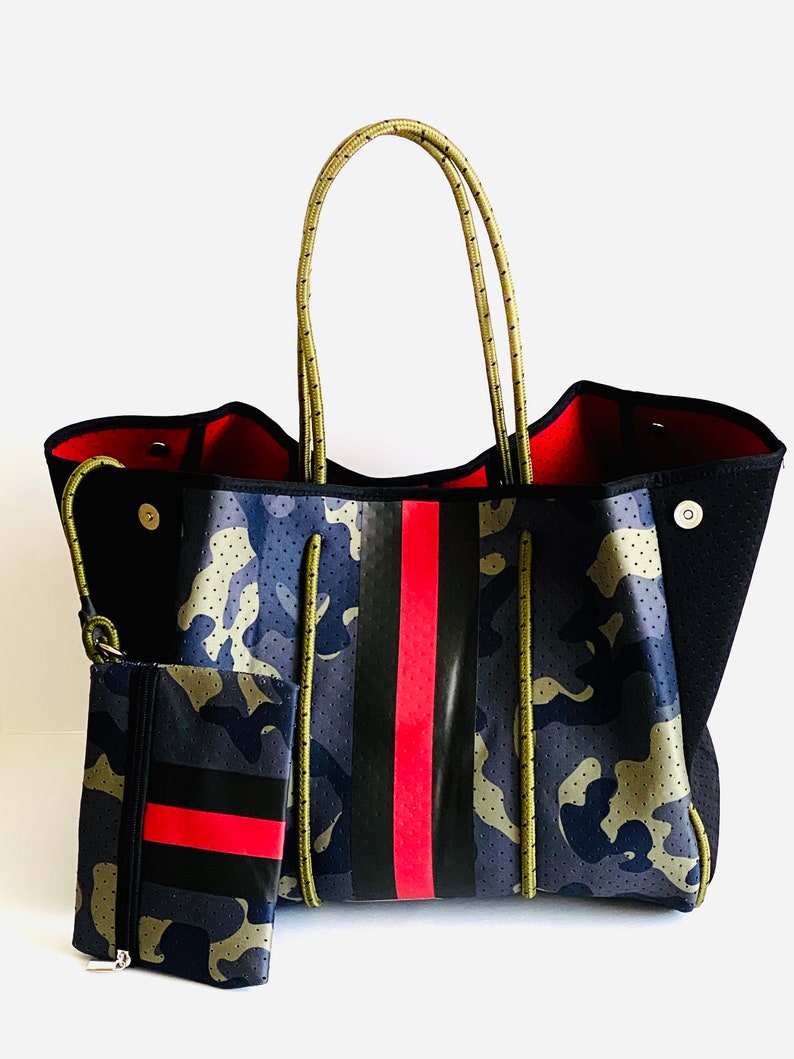 Large neoprene camouflage tote bag neoprene striped tote army Etsy