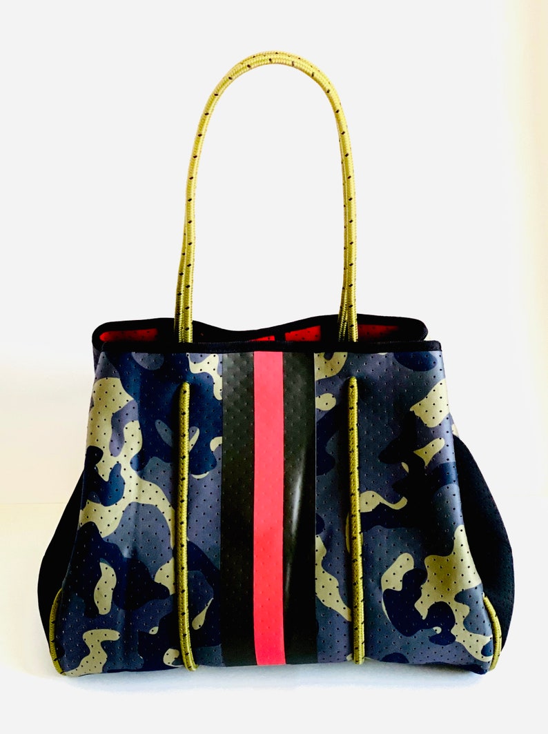 Large neoprene camouflage tote bag neoprene striped tote army Etsy