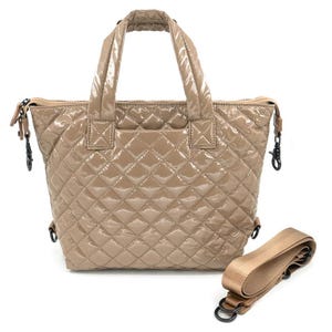 Handmade quilted lightweight bag nylon tote bag nylon quilted lightweight handbag medium nylon quilted bag lightweight many colors to choose Mocha patent