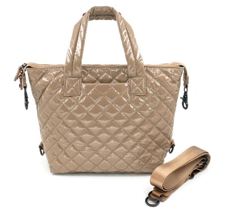 Handmade quilted lightweight bag nylon tote bag nylon quilted lightweight handbag medium nylon quilted bag lightweight many colors to choose Mocha patent
