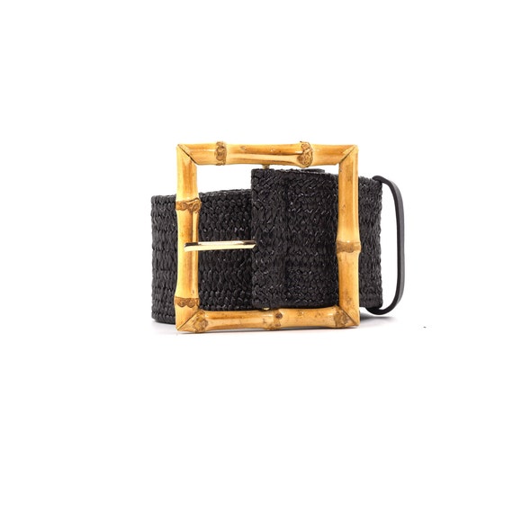 Bamboo Buckle Straw Belt - Khaki Stretch Waist Belt - Etsy display picture 1