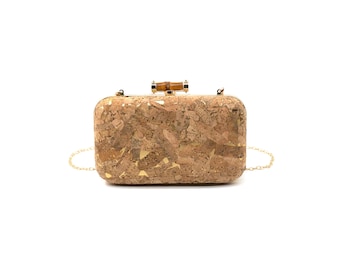 Cork clutch natural cork clutch gold metallic clutch party clutch vegan clutch gold flecks cork clutch gold flecks cork evening bag