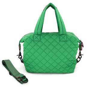 Handmade quilted lightweight bag nylon tote bag nylon quilted lightweight handbag medium nylon quilted bag lightweight many colors to choose Solid green