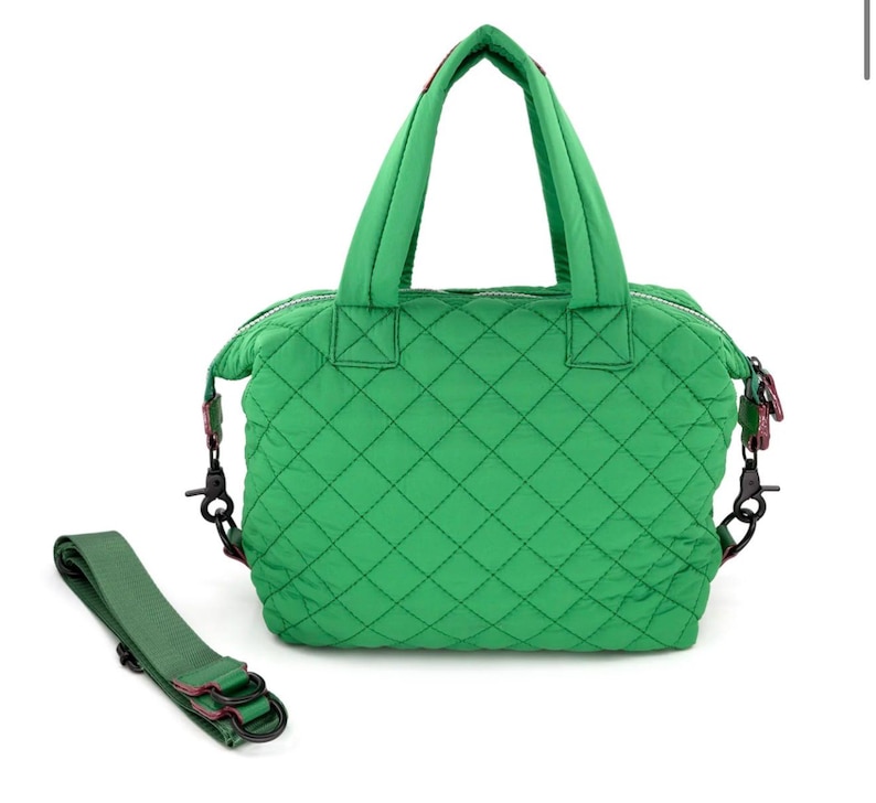 Handmade quilted lightweight bag nylon tote bag nylon quilted lightweight handbag medium nylon quilted bag lightweight many colors to choose Solid green