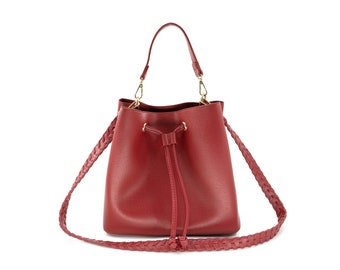 Bucket bag vegan leather bag bucket handbag with removable strap black bucket bag red bucket bag