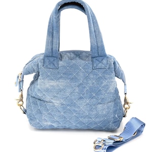 Handmade quilted lightweight bag nylon tote bag nylon quilted lightweight handbag medium nylon quilted bag lightweight many colors to choose Denim