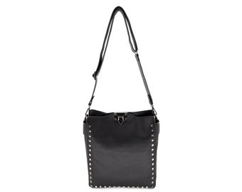 Crossbody handbag with gunmetal studs vegan leather black studded handbag taupe studded handbag crossbody handbag