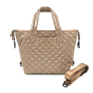 Handmade quilted lightweight bag nylon tote bag nylon quilted lightweight handbag medium nylon quilted bag lightweight many colors to choose Mocha patent
