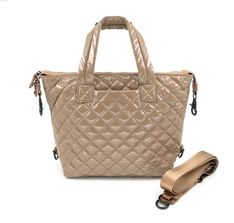 Handmade quilted lightweight bag nylon tote bag nylon quilted lightweight handbag medium nylon quilted bag lightweight many colors to choose Mocha patent