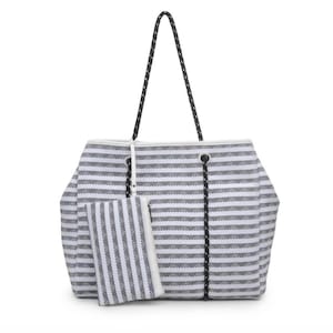 Neoprene tote bag lightweight bag stripped 2 colors neoprene tote bag with pouch gym bag beach bag