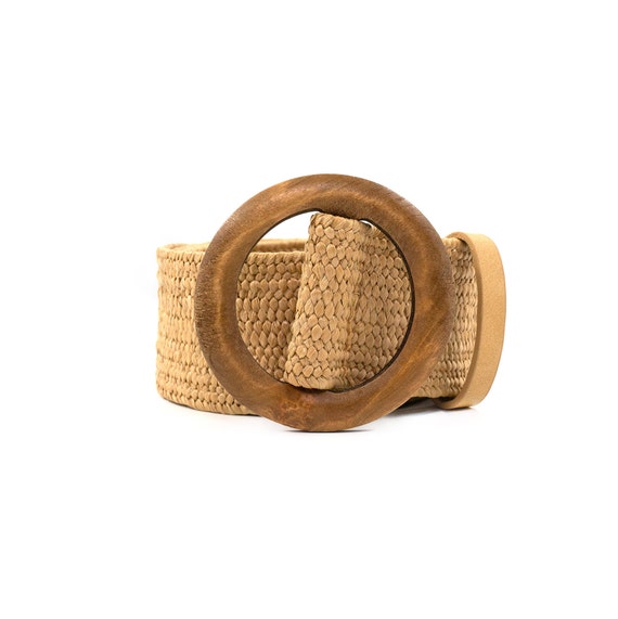 Straw Belt Wood Buckle Women Belt Khaki Belt Black Belt  display picture 3