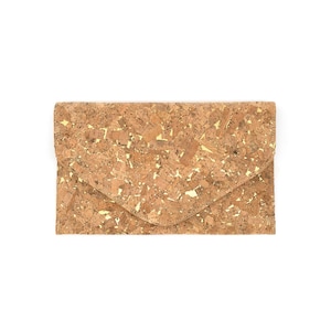 Clutch de corcho con motas doradas, clutch de corcho auténtico, clutch dorado con correa de cadena extraíble, bolso de mano de corcho, monedero de corcho, bolso de corcho dorado