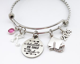 Senior Gifts 2026, Graduation Gift for Her, Graduate Gifts for Girls, High School Class of 2026 Charm Bangle, Daughter Grad Jewelry