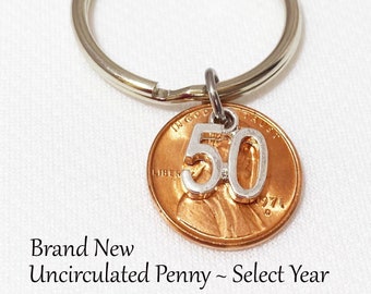 50th Anniversary Gifts, 50th Anniversary Gifts for Parents, 1973 Penny Keychain, 50 Wedding Anniversary, Fifty Gift, 50th Birthday Gift