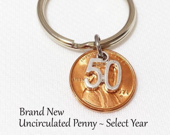1976 Penny Keychain, 50th Anniversary Gifts for Parents, 50 Wedding Anniversary Keyring, Fifty Gift for Mom and Dad, 1976 Anniversary Party