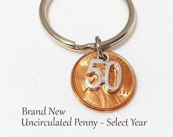 50th Birthday Gift for Women, Turning 50 Gifts for Men, 50 Year Old Birthday Party Ideas, 1976 Penny Keychain, 1976 Birthday Keyring, Fifty