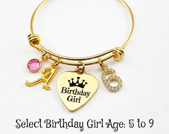 6th Birthday Gifts for Girls, 6th Birthday Bracelet, 6 Year Old Birthday Gifts Girl, Birthday Girl Jewelry Personalized, Adjustable Bangle