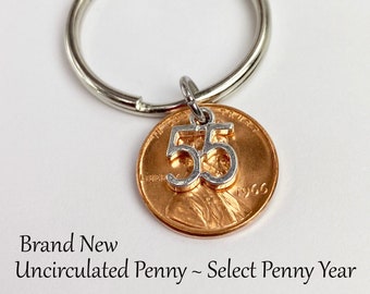 55th Birthday Gifts for Women Men, 1971 Penny Keychain Necklace Bracelet, 55 Years Old Gift, Born in 1971, 55th Wedding Anniversary Gifts