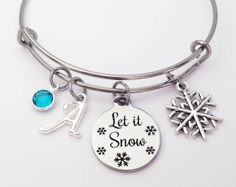 Women Gifts Winter Jewelry Snowflake Bracelet Christmas Gifts for Her, Winter Birthday Gift for Girls, Secret Santa Gifts for Friends Bangle