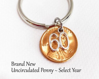 60th Birthday Gift, 60 Birthday Penny Keychain, 60th Anniversary Gift, 60th Birthday for men, 60th Birthday Gifts for Women, Sixty Gift