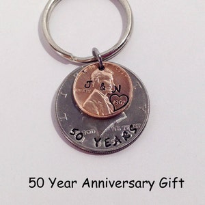 50th Anniversary Gifts, 50th Wedding Anniversary Gifts for Parents, 50th Anniversary Keychain, Anniversary Gift for Him, 1975 Penny Key Ring