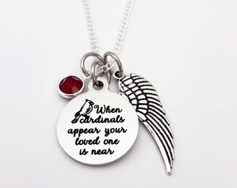 Cardinal Memorial Necklace, When Cardinals Appear Your Loved One Is Near, Personalized Sympathy Gift for Women, Bereavement Keepsake