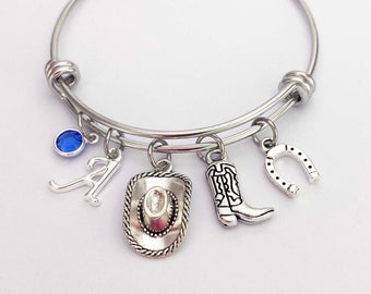 Cowgirl Gifts, Cowboy Charm Bracelet, Country Girl Gifts, Cowgirl Jewelry, Western Jewelry Personalized, Rodeo Gifts for Girls Birthday Gift
