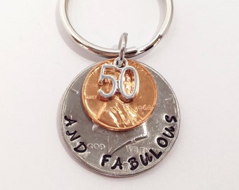 50th Birthday Gift, 1974 Birthday Gifts for turning 50, 50th Birthday Gift Ideas, 1974 Penny Keychain, 50 Years Old Gifts Over the Hill Gift