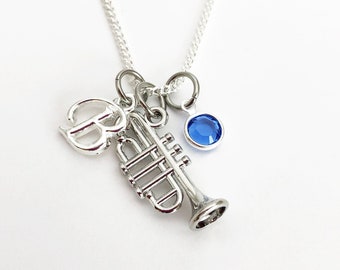 Trumpet Necklace, Trumpet Player Gifts Personalized, Silver Trumpet Charm Necklace for Girls Band Gifts Jewelry for Band Trumpet Students