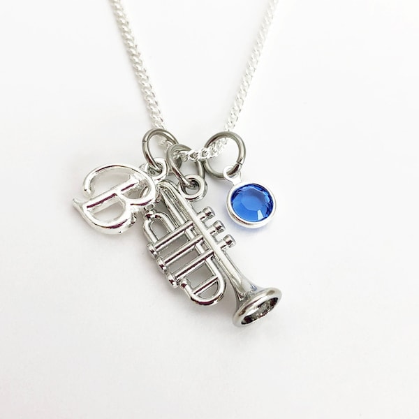 Trumpet Necklace, Trumpet Player Gifts Personalized, Silver Trumpet Charm Necklace for Girls Band Gifts Jewelry for Band Trumpet Students