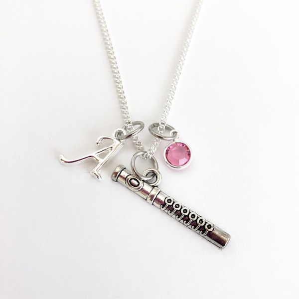 Flute Necklace, Flute Player Gifts Personalized, Silver Flute Charm Necklace for Girls Band Gifts Jewelry for Band Flute Students, Birthday