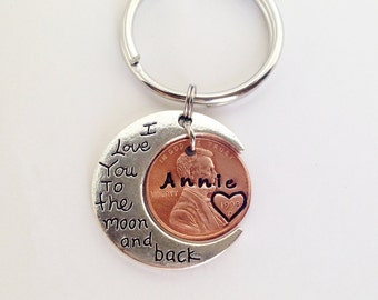 I Love you to the Moon and Back Penny Keychain, Dad Birthday Gifts, Dad Gifts, Fathers Day Gift, Birthday Gift for Her, 16th Birthday Gift