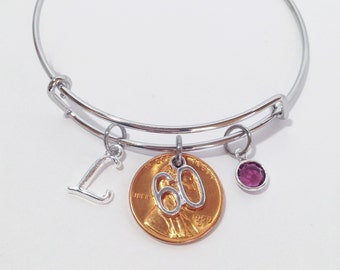60th Birthday Gifts for Women, Turning 60 Years Old Birthday Gift Ideas, 1964 Birthday, 60 Birthday Party, 1964 Penny Bangle, Sixty Birthday