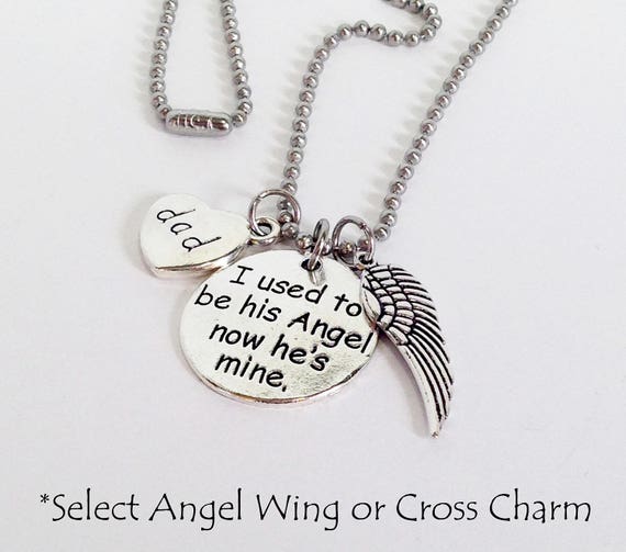 MJartoria Fathers Day Necklace I Used to Be His Angel Now Hes Mine with Wing Charm Cremation Urn Necklace Memorial Keepsake Jewelry for Dad Birthday Gifts MJartoria Fathers Day Necklace I Used to Be His Angel Now Hes Mine with Wing Charm Cremation Urn Necklace Memorial Keepsake Jewelry for Dad Birthday Gifts