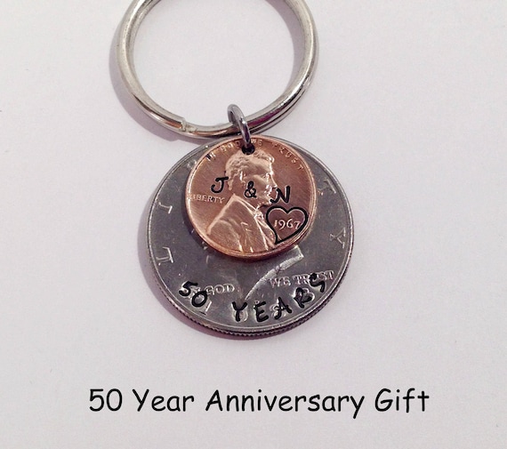 50th Anniversary Gifts, 50th Wedding Anniversary Gifts for Parents, 50th Anniversary Keychain, Anniversary Gift for Him, 1976 Penny Key Ring
