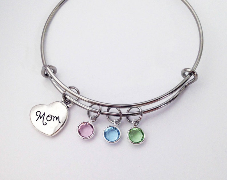 Valentines Gifts for Mom Bracelet with Birthstones, Mom Birthday Gift from Kids, Personalized Mom Gift from Daughter, Adjustable Bracelet image 1