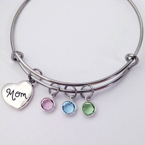 Valentines Gifts for Mom Bracelet with Birthstones, Mom Birthday Gift from Kids, Personalized Mom Gift from Daughter, Adjustable Bracelet image 4