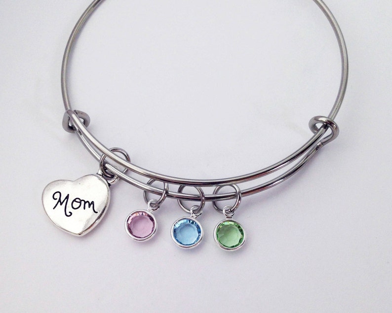 Valentines Gifts for Mom Bracelet with Birthstones, Mom Birthday Gift from Kids, Personalized Mom Gift from Daughter, Adjustable Bracelet image 4