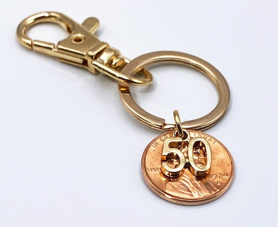 50th Anniversary Gifts Golden Wedding Anniversary, 50 Years Anniversary Keychain Gifts for Parents, 50 Years Married Gift Ideas, 1976 Penny